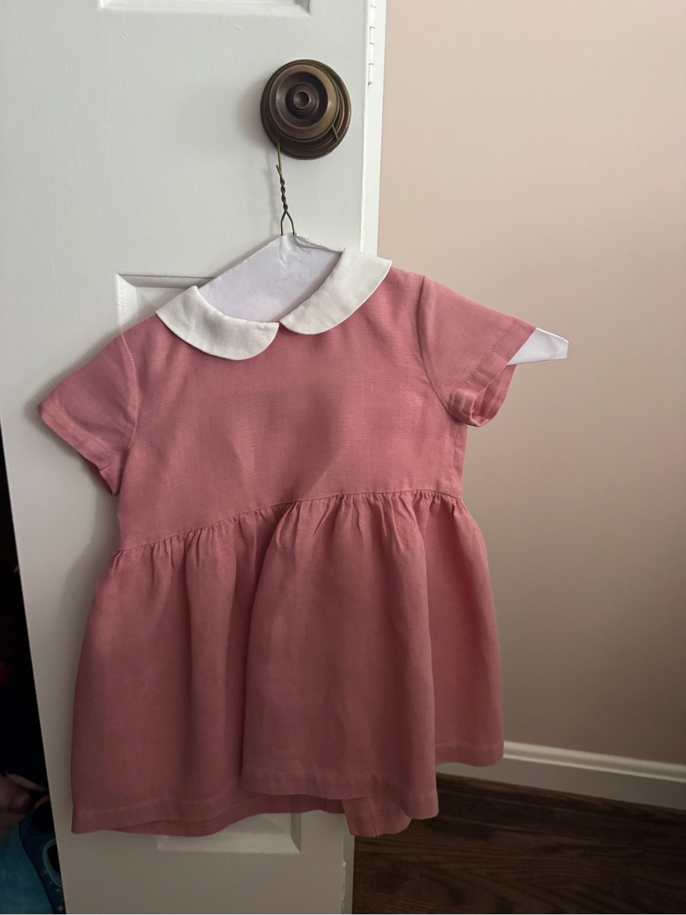 Girls' Pink Peter Pan Collar Dress with White Collar